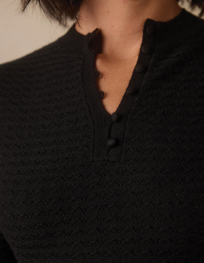 Olivia Pointelle Sweater Dress in Black