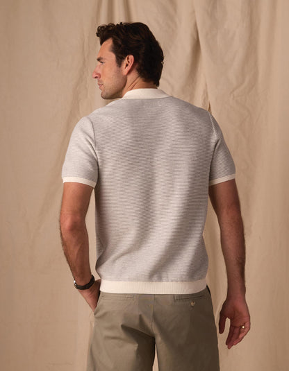 Robles Birdseye Knit Camp Button Up in Cream/Grey
