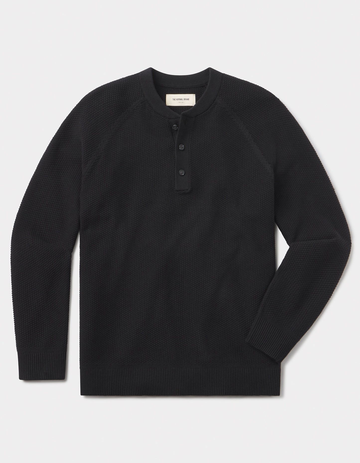 COOLMAX® Textured Sweater Henley in Black