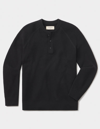 COOLMAX® Textured Sweater Henley in Black