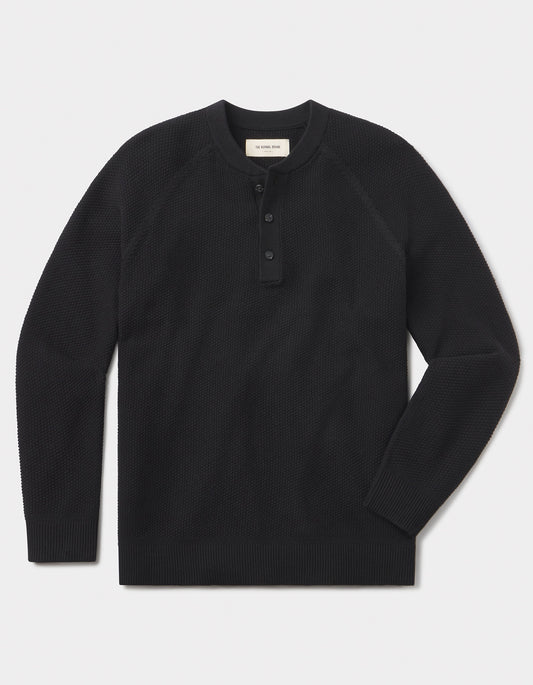 COOLMAX® Textured Sweater Henley in Black