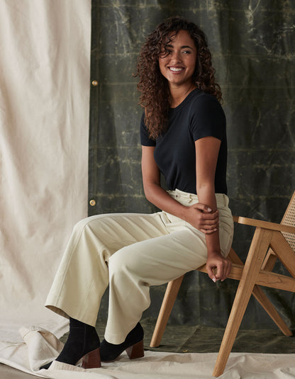 Comfort Terry Wide Leg Crop Pant in Cream