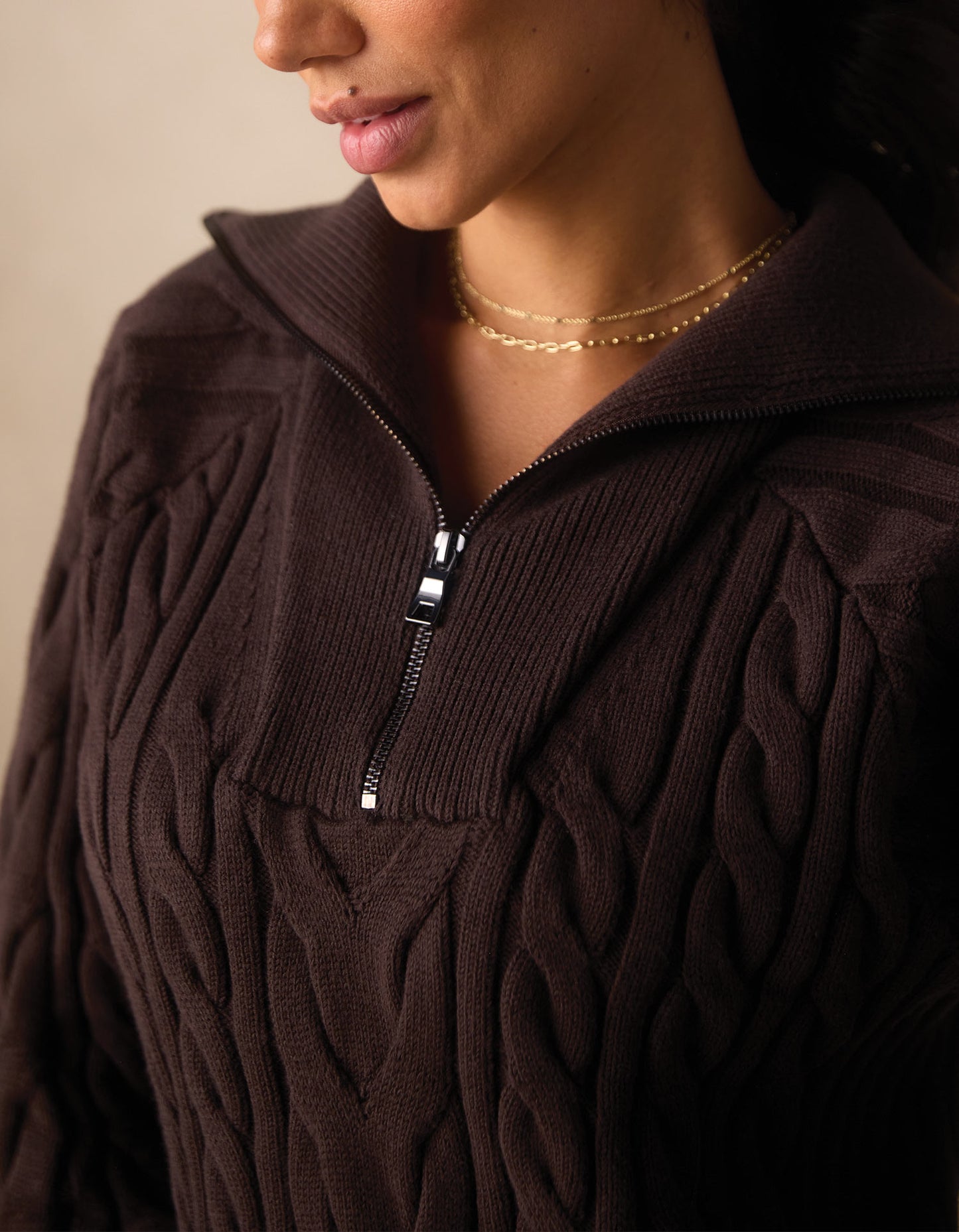 Lola Everyday Quarter Zip in Brown