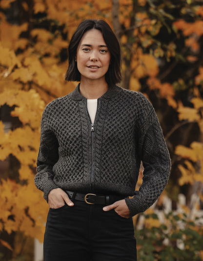 Mixed Cableknit Bomber in Charcoal