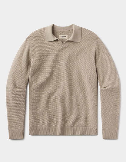 COOLMAX® Textured Sweater Polo in Flax