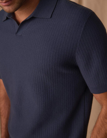Breezeknit Polo in Vintage Blue