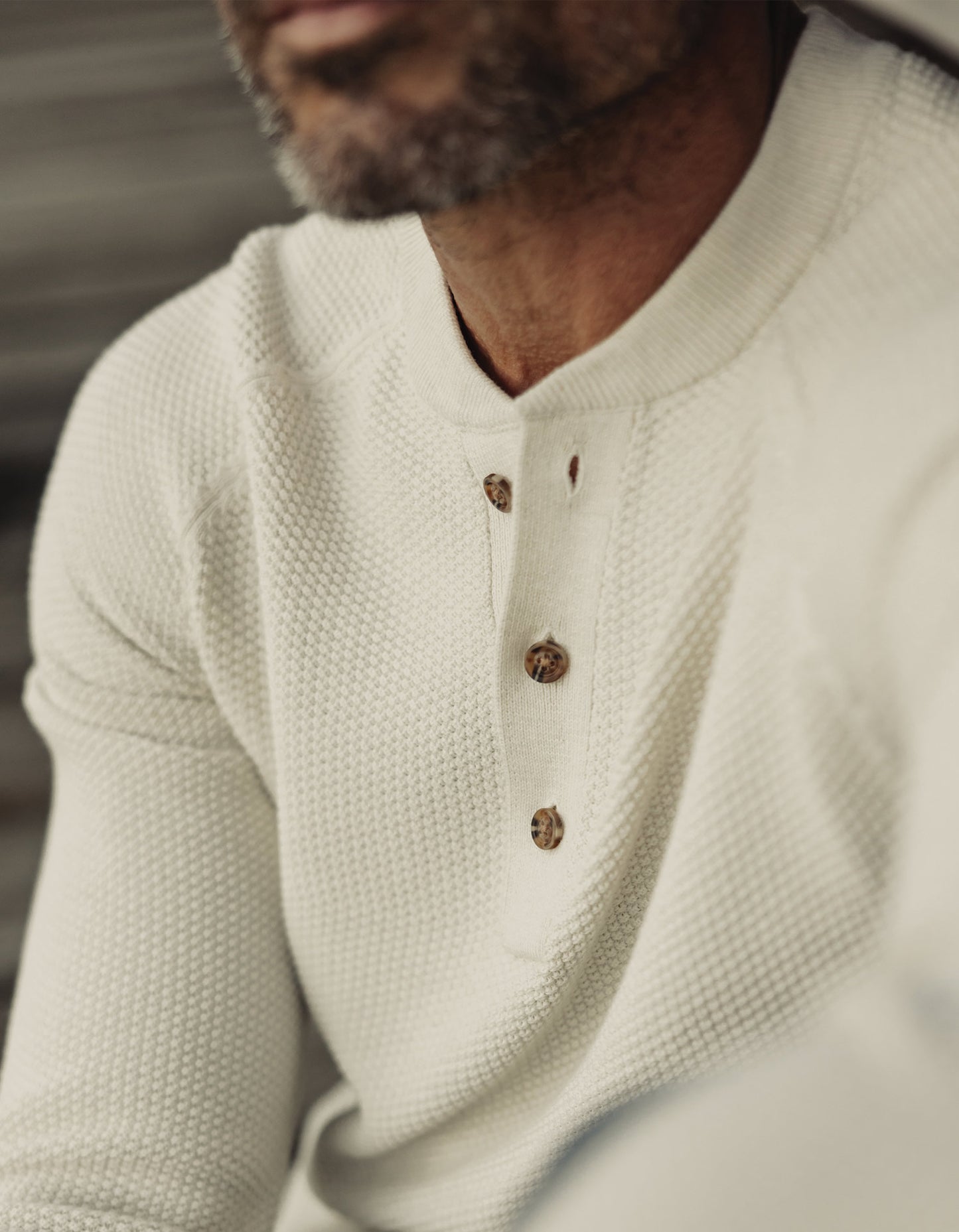 COOLMAX® Textured Sweater Henley in Ivory