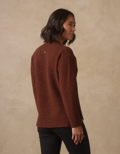 Homebound V-Neck Sweater in Spiced Brandy — back view on model