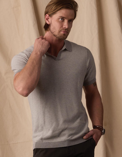 Robles Birdseye Knit Polo in Light Grey