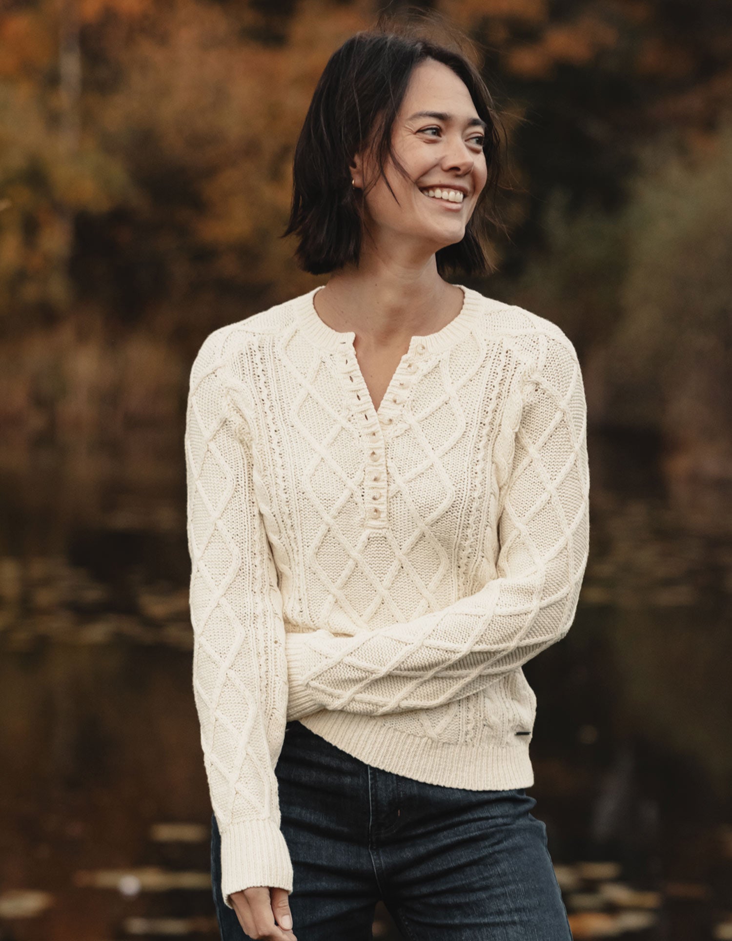 Josefine Cableknit Henley in Cream – The Normal Brand
