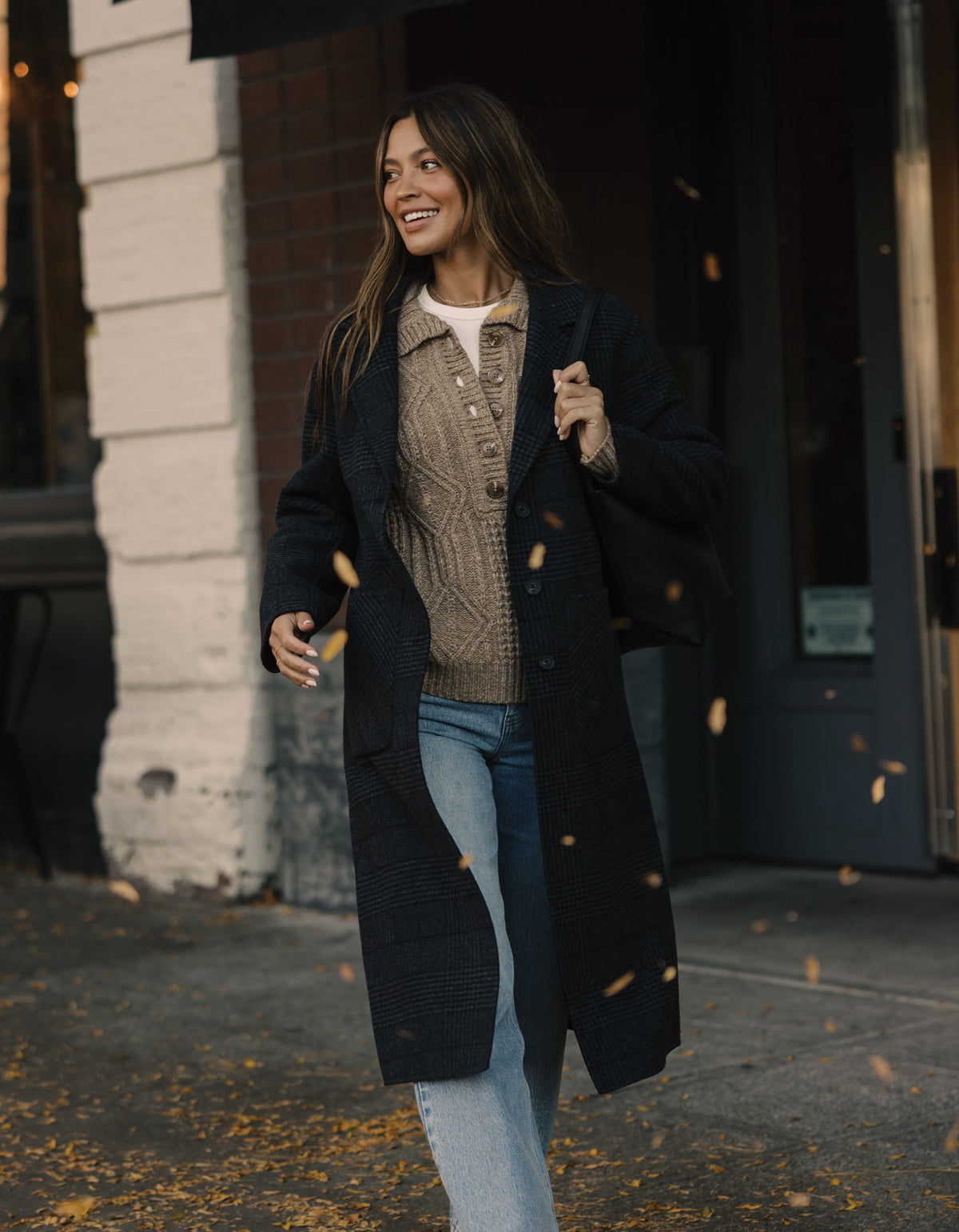 Duster Coat in Dark Grey Plaid