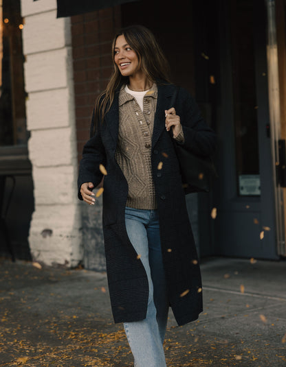 Duster Coat in Dark Grey Plaid