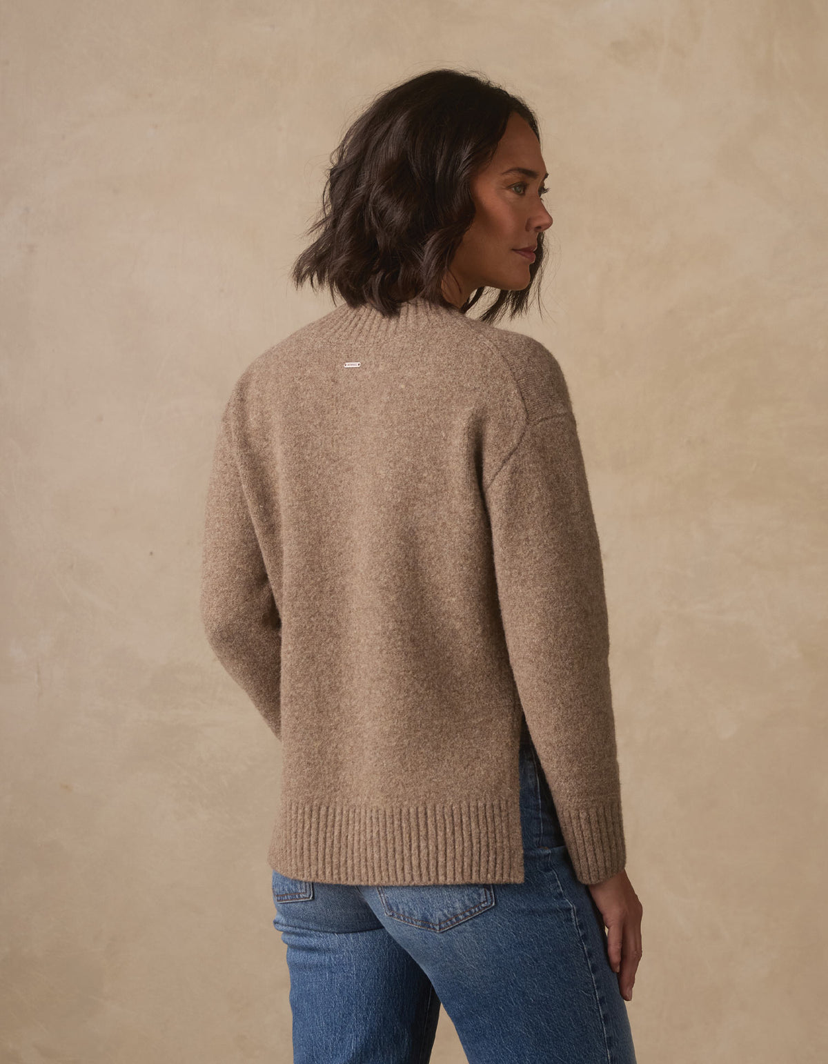 Homebound V-Neck Sweater in Toasted Chestnut — back view on model