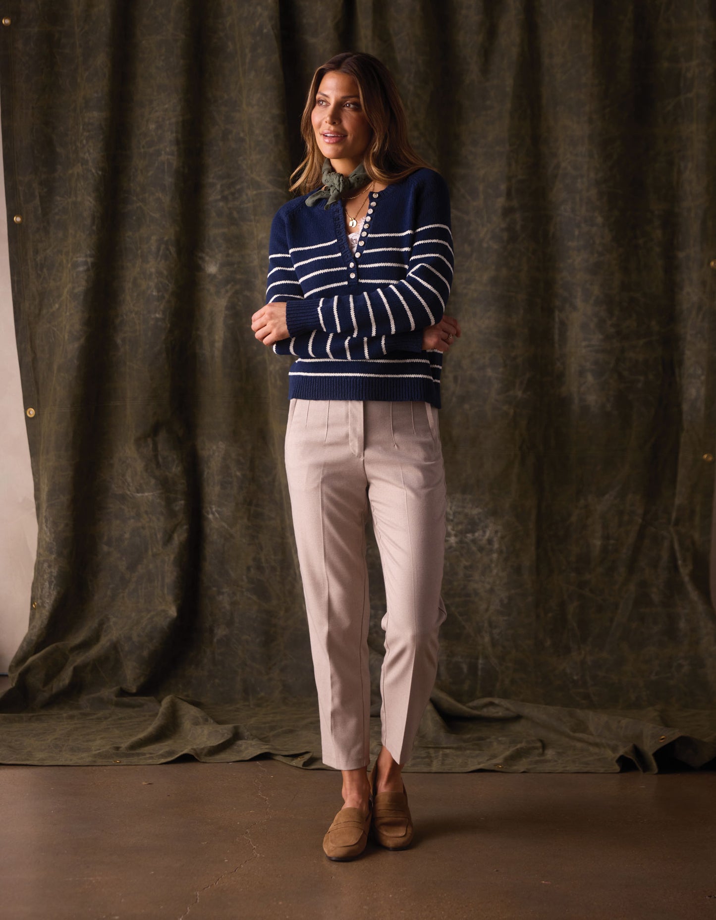 Josefine Henley Sweater in Navy/Cream Stripe