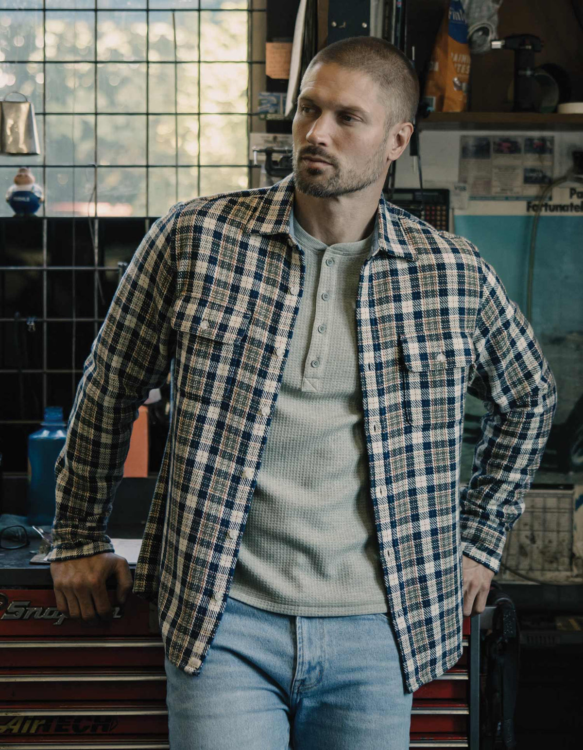 Mountain Textured Overshirt in Moss Multi