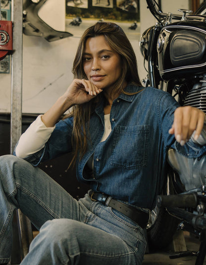 Cotton Denim Overshirt in Dark Wash