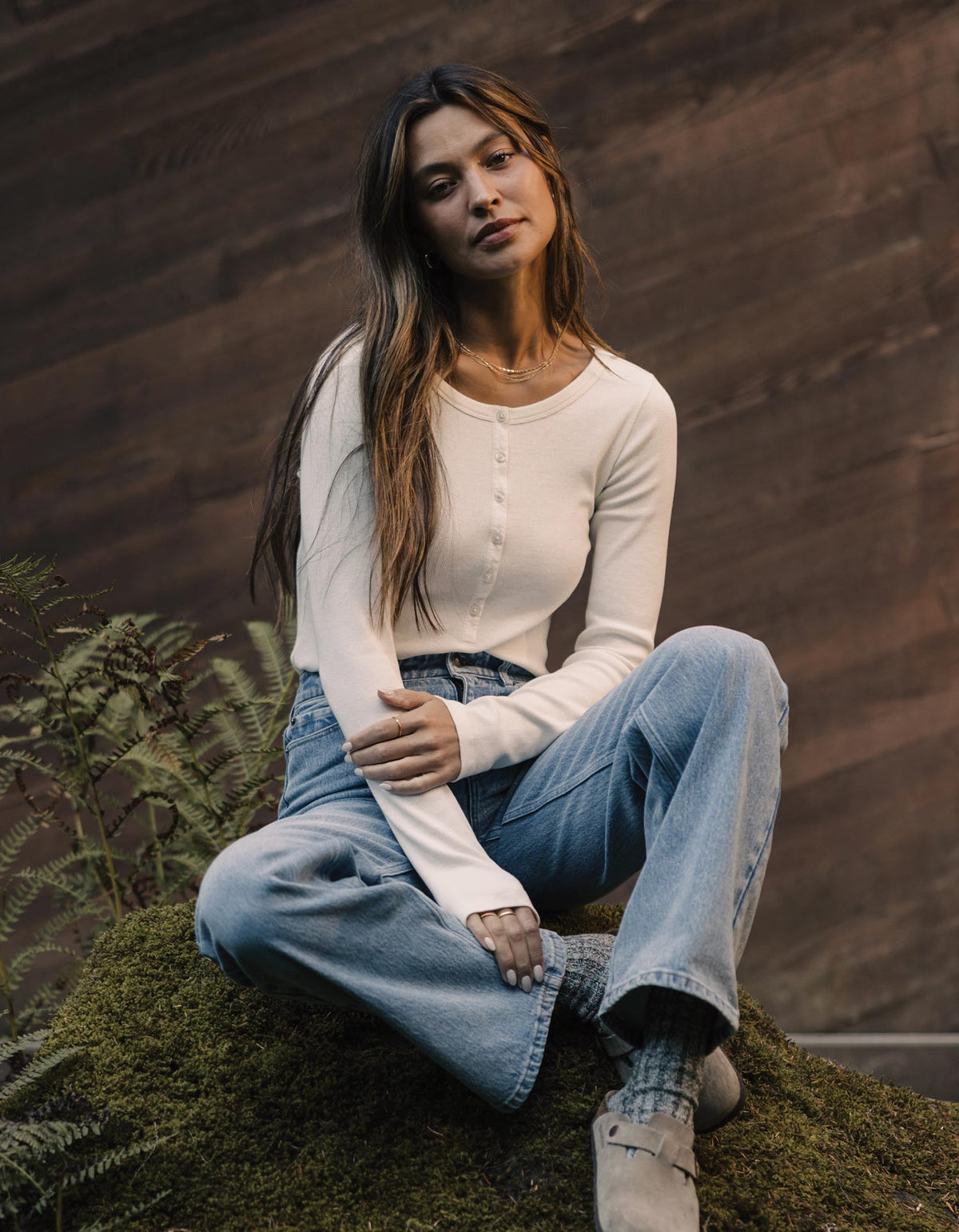 Normal Rib Henley in Ecru