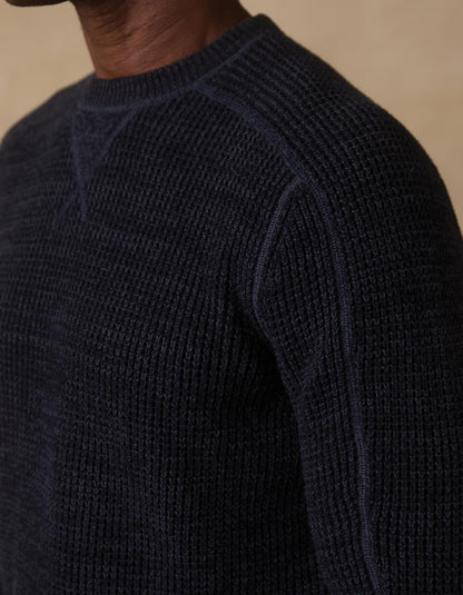Waffle Crewneck Sweater in Dark Navy Marled