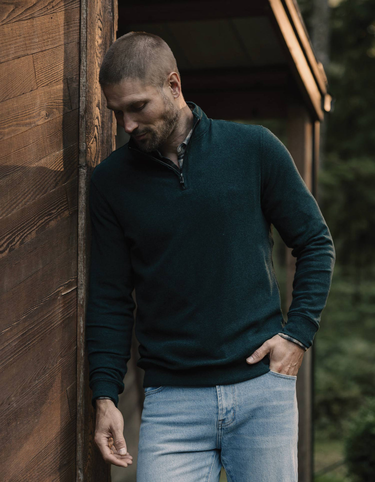 Puremeso Weekend Quarter Zip in Emerald