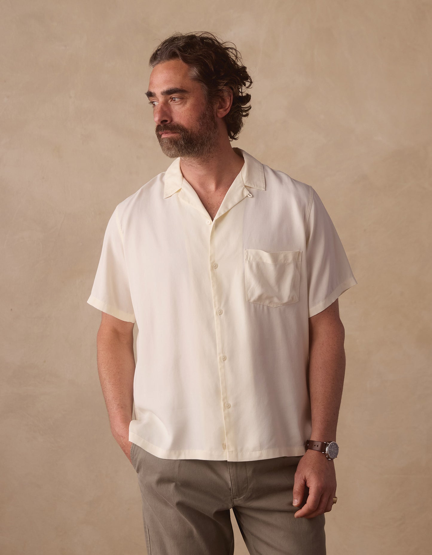 Sueded Costa Resort Shirt in Ivory
