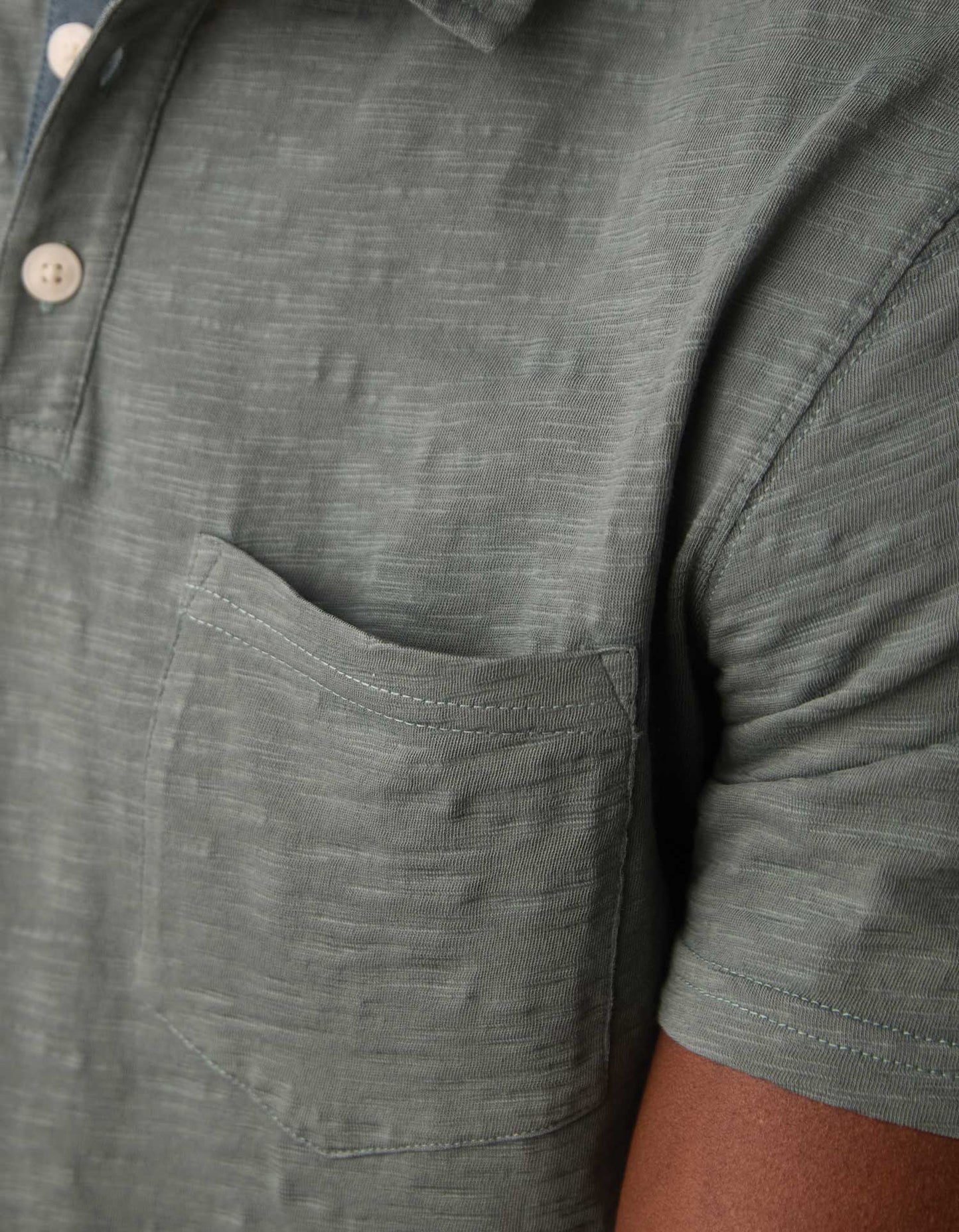 Vintage Slub Pocket Polo in Mediterranean Green