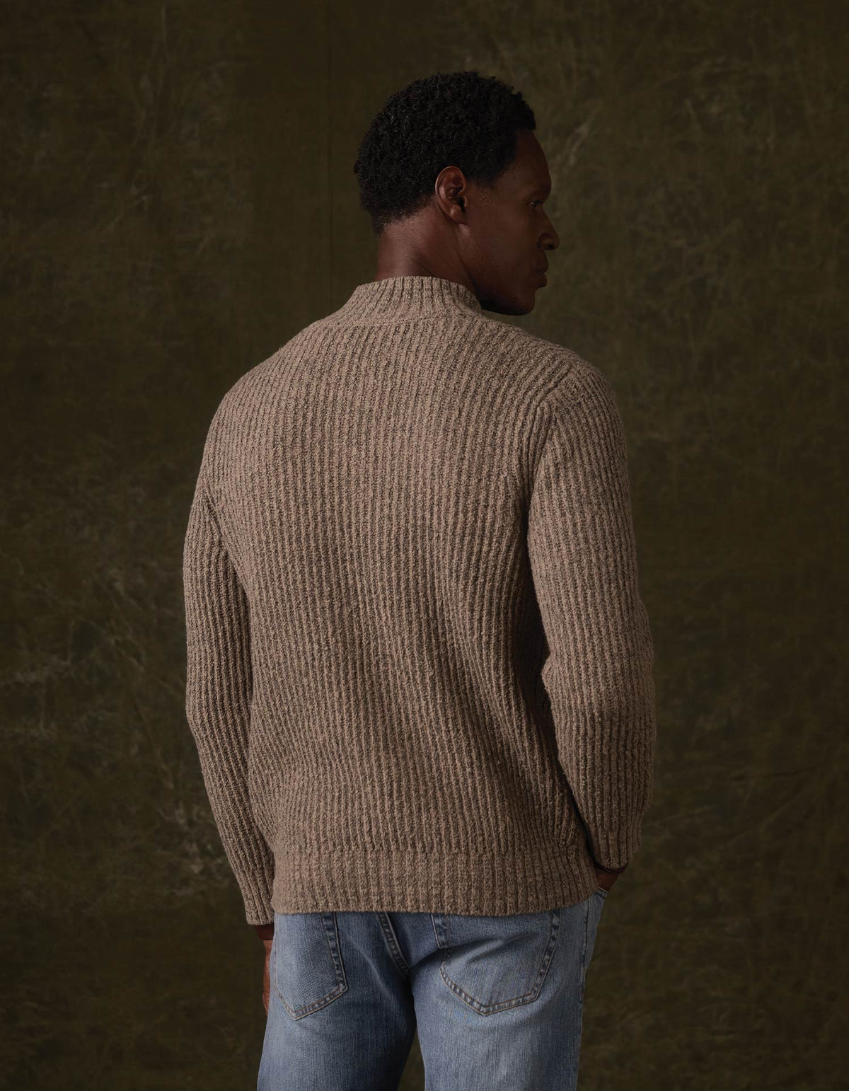 Boucle Popover Sweater in Taupe - model back view