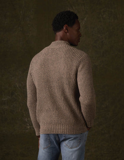 Boucle Popover Sweater in Taupe - model back view