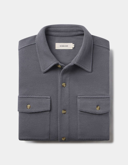 Looped Terry Button Up in Harbor Blue