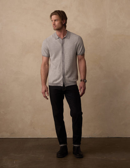 Robles Birdseye Knit Button Up in Light Grey