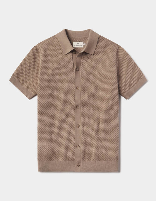 Robles Knit Jacquard Button Up in Taupe