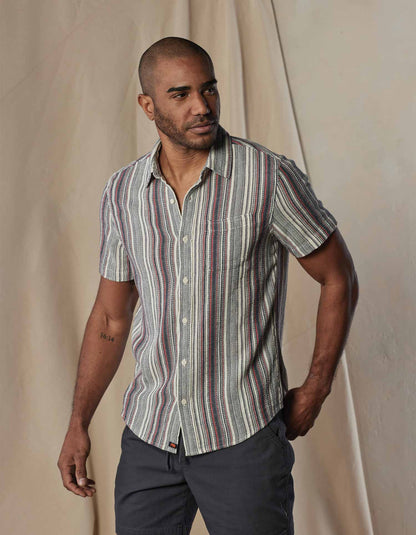 Freshwater Short Sleeve Button Up Shirt in Americana Stripe