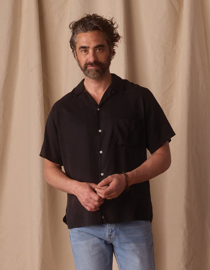 Sueded Costa Resort Shirt in Black