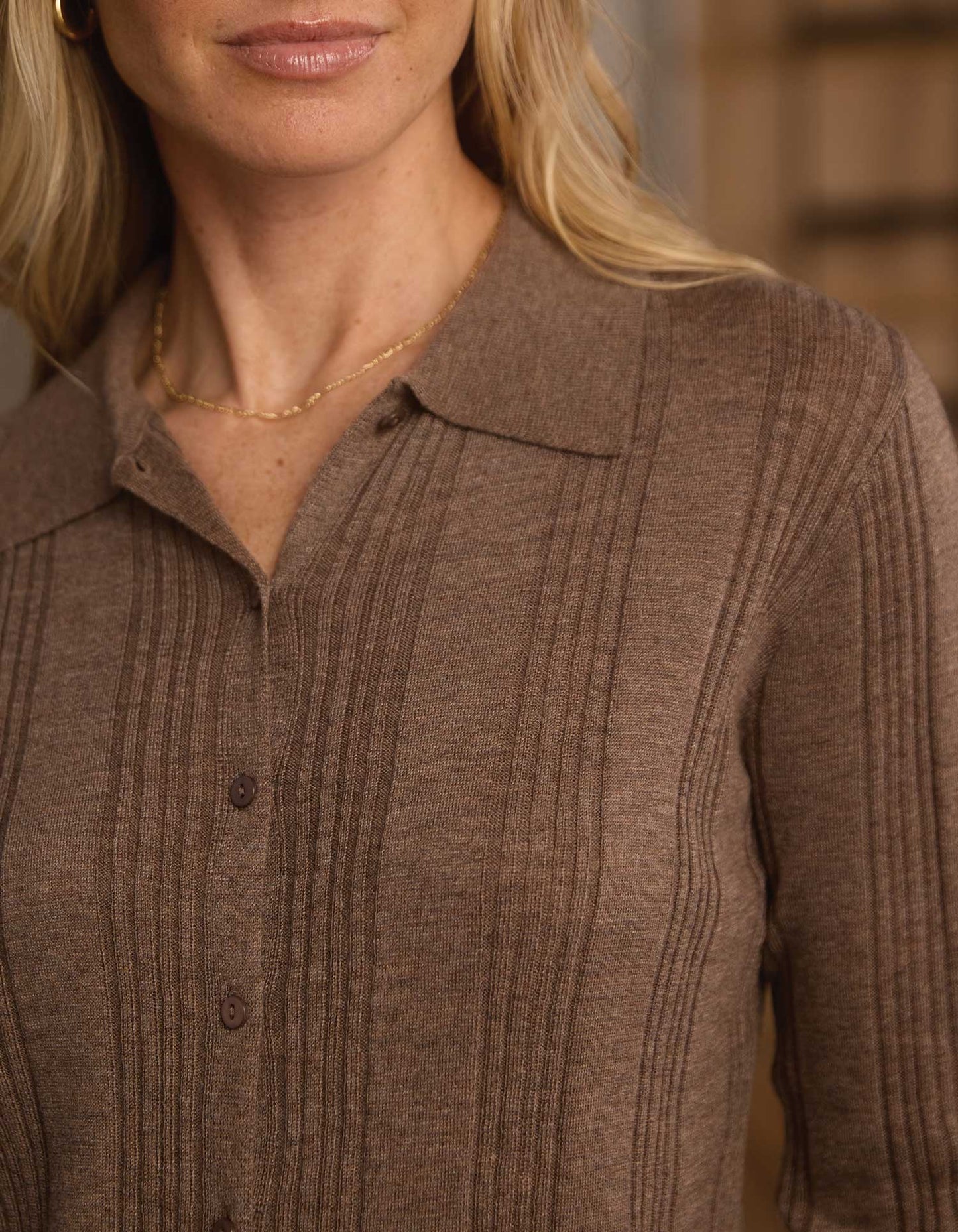 Ravello Knit Button Up in Teak