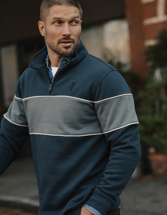 Normal Fleece Retro Quarterzip in Waterloo/Shale Blue