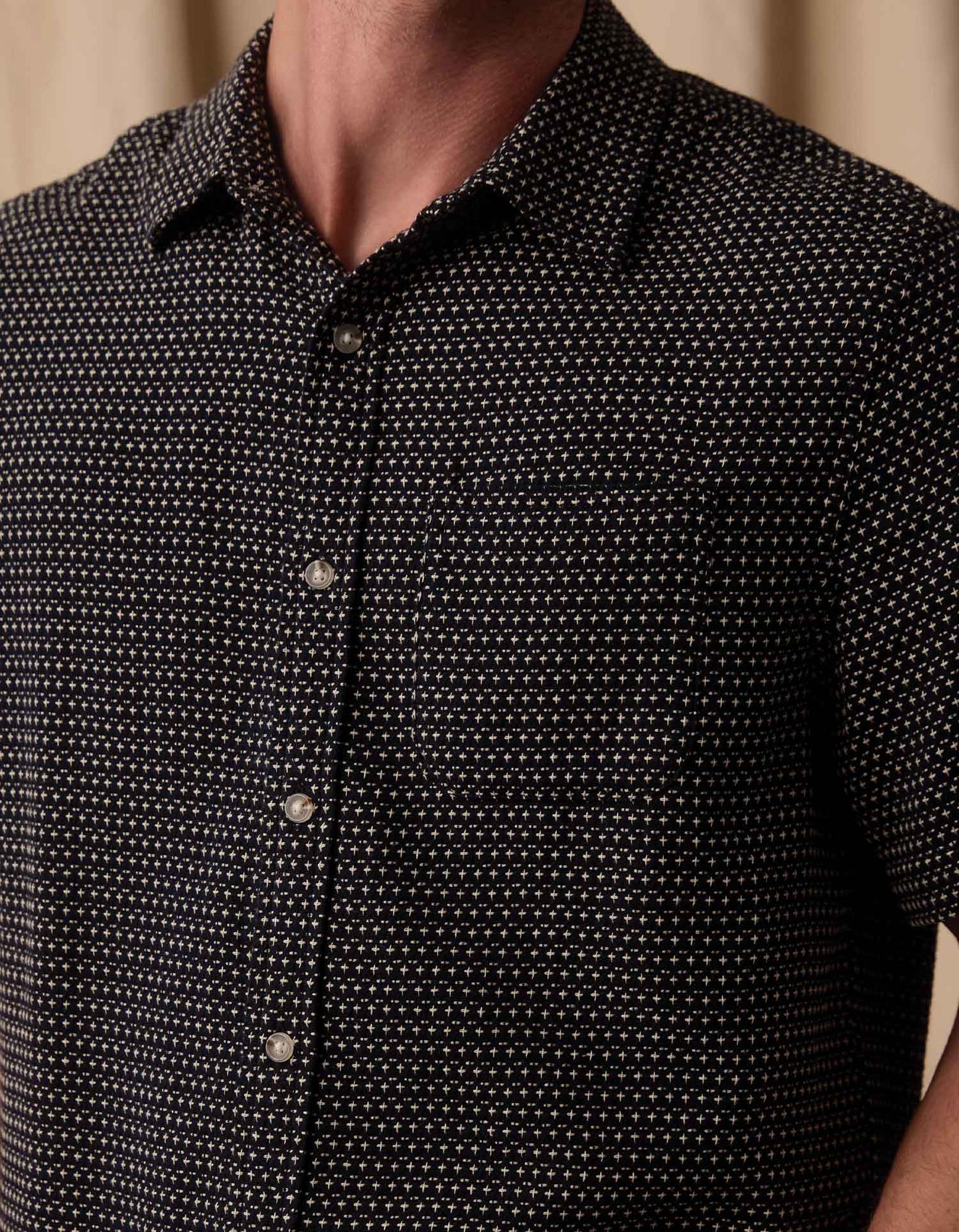 Freshwater Short Sleeve Button Up Shirt in Ren Crosshatch