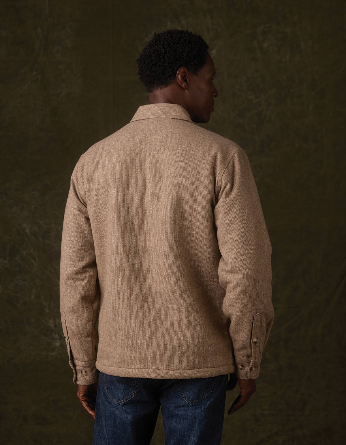 Herringbone Sherpa Lined Jacket in Taupe Herringbone