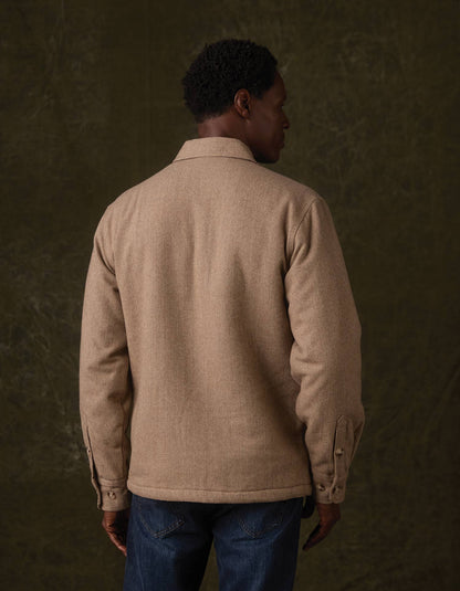 Herringbone Sherpa Lined Jacket in Taupe Herringbone