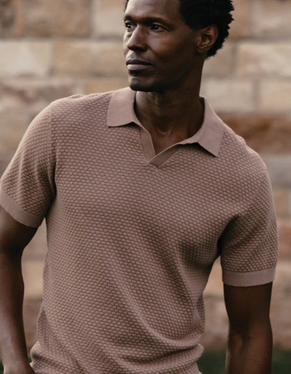 Robles Knit Jacquard Polo in Taupe