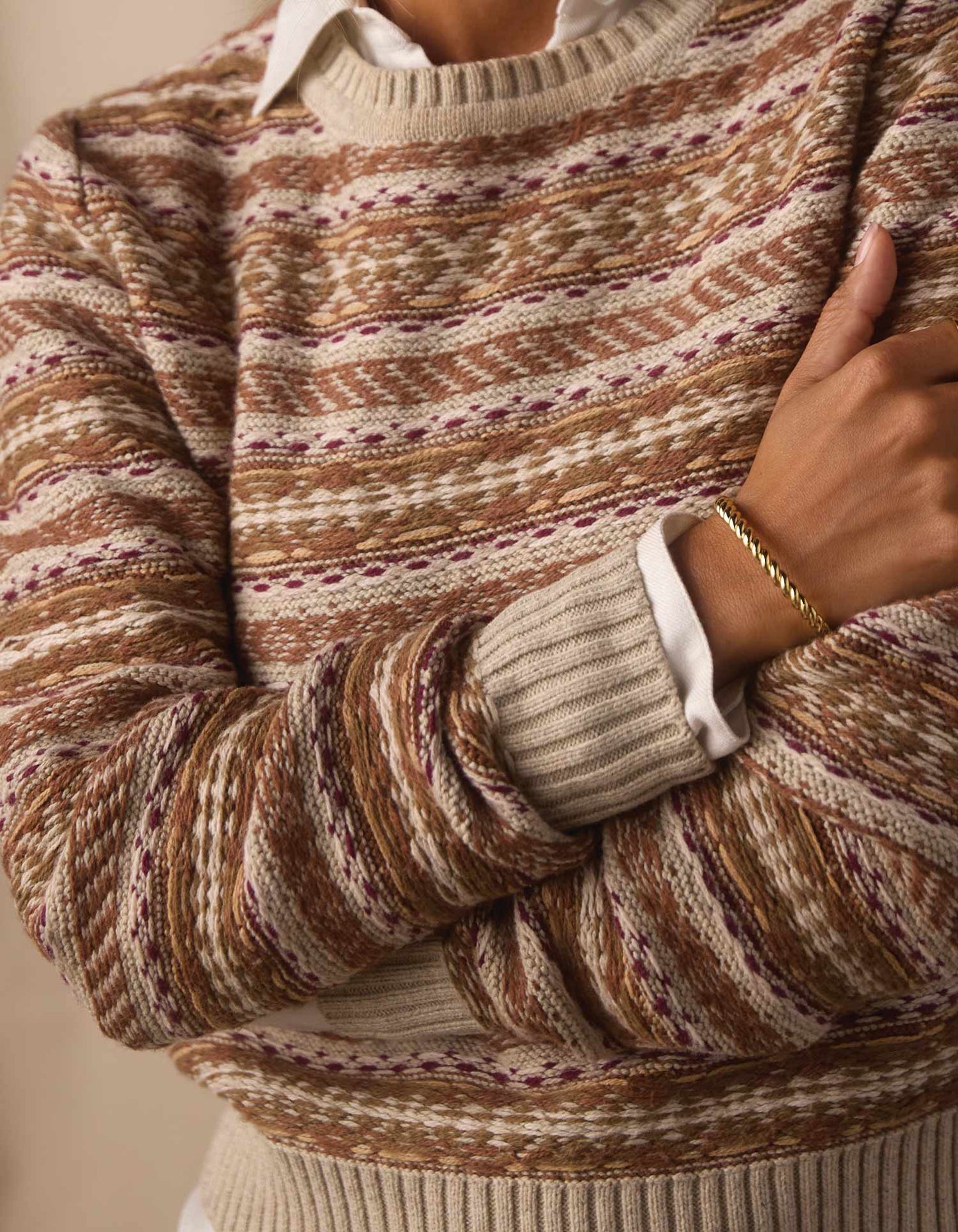 Reverse Fair Isle Crew in Cream Multi