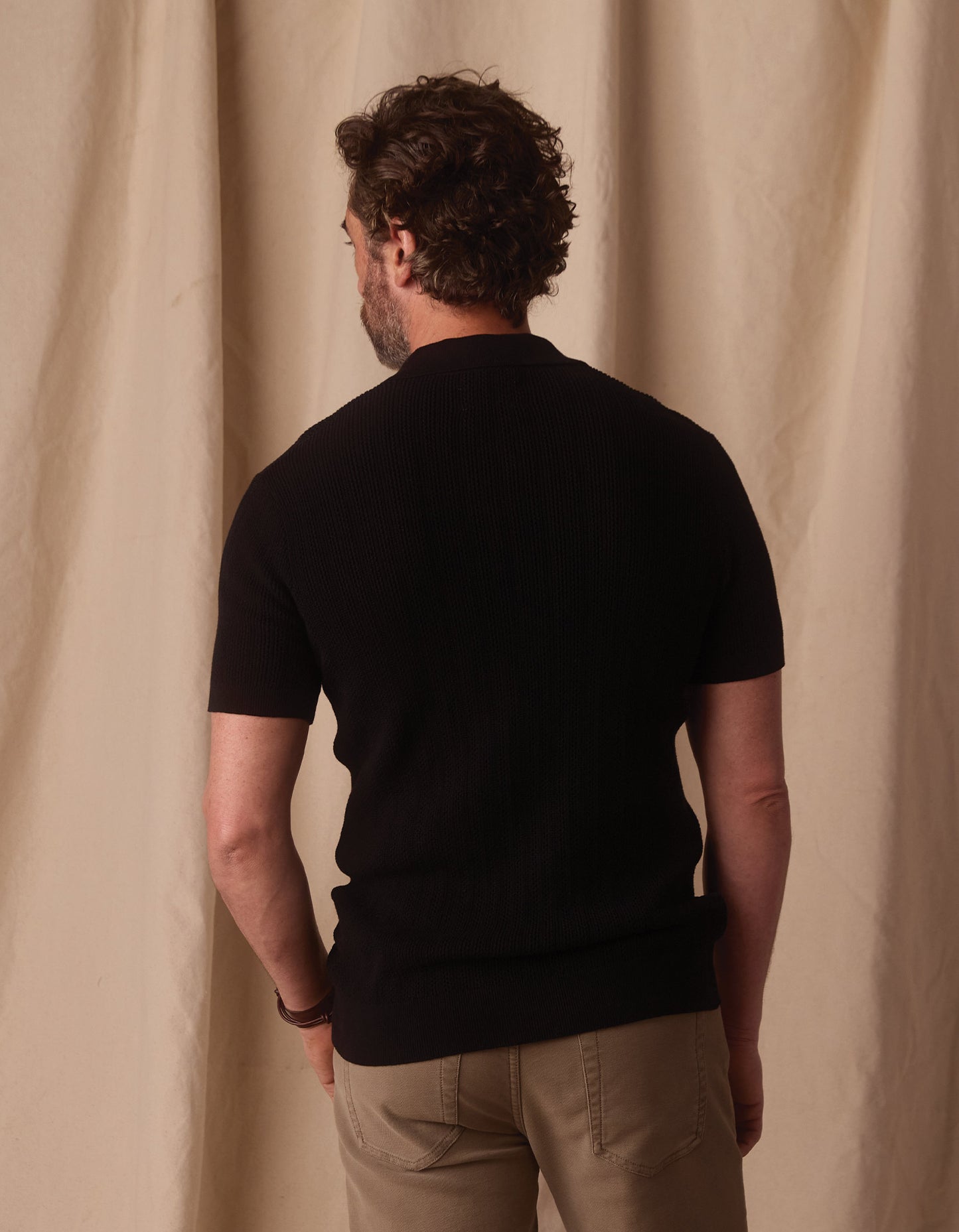 Robles Textured Knit Polo in Black
