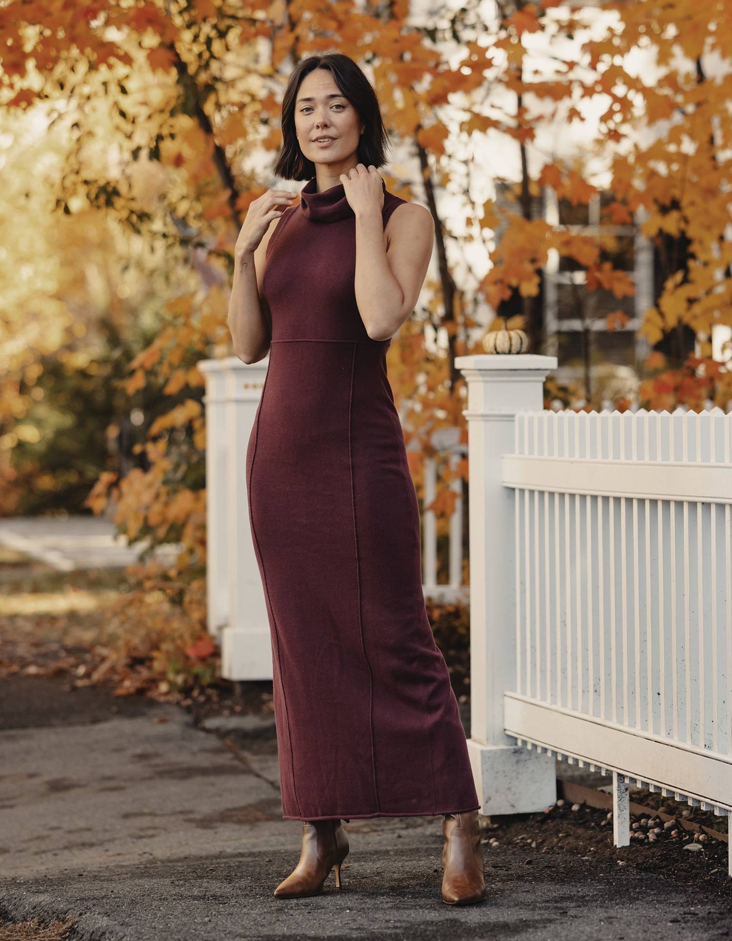 Eloise Column Dress in Port Wine