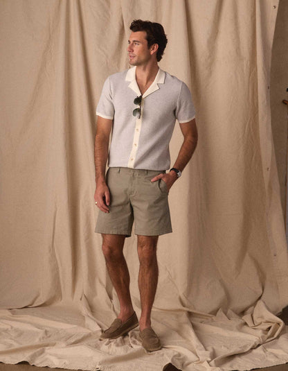 Robles Birdseye Knit Camp Button Up in Cream/Grey