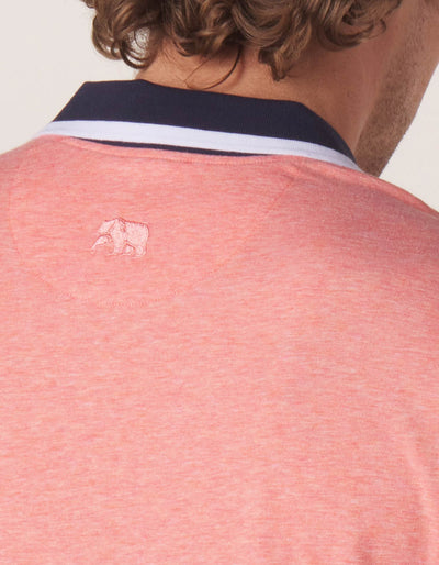 Active Puremeso Tipped Polo in Canyon Sunset On Model Embroidery Detail