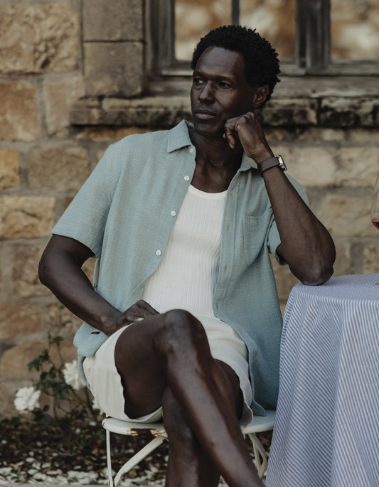 Freshwater Short Sleeve Button Up Shirt in Ocean Surf Spray