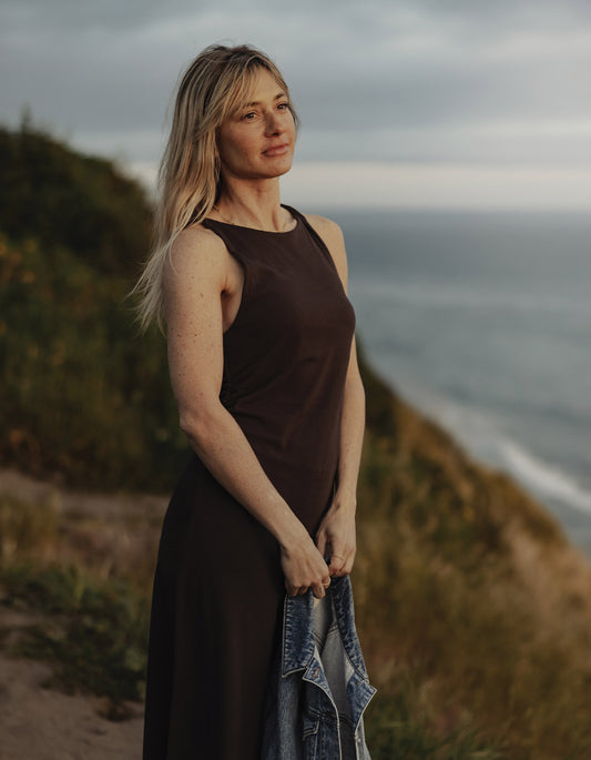 Normal Jersey Draped Midi Dress in Umber