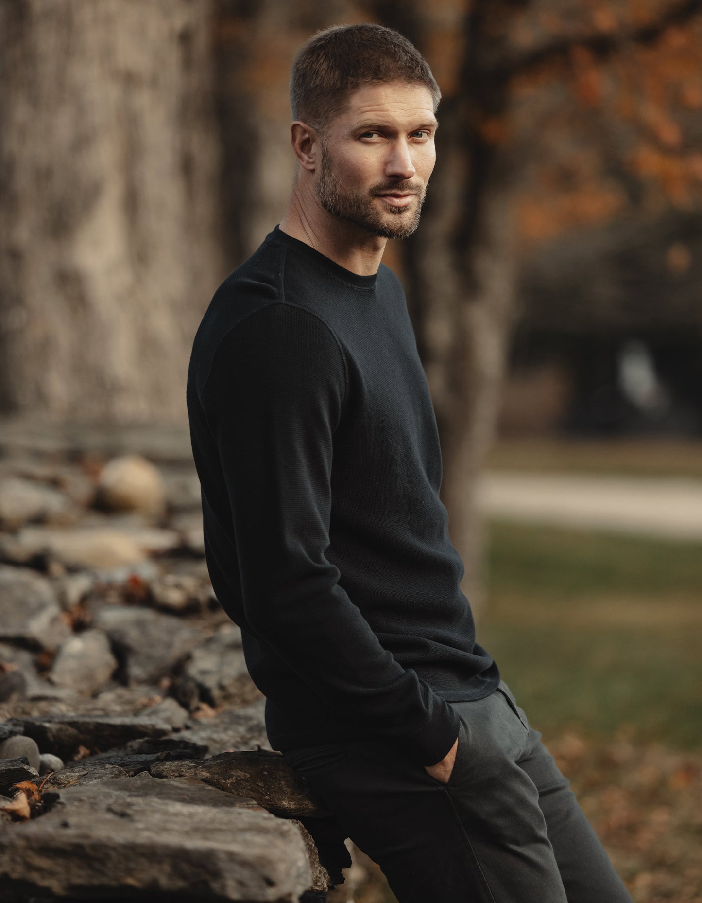 Vintage Thermal Crew in Black