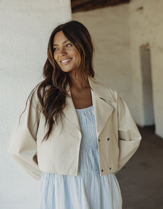 Gia Lapel Cropped Jacket in Chalk