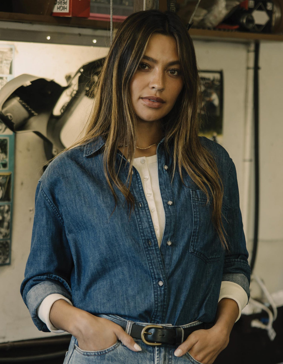Cotton Denim Overshirt in Dark Wash