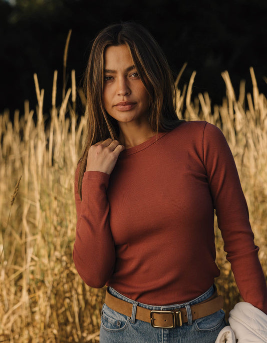 Normal Rib Long Sleeve Crewneck Tee in Cocoa