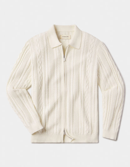 Jacquard Zip Front Cardigan in Ivory